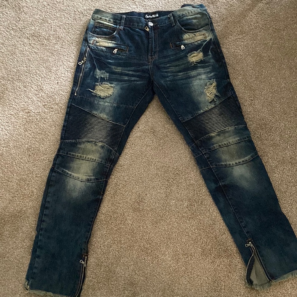 Embellish Brand distressed biker denim jeans